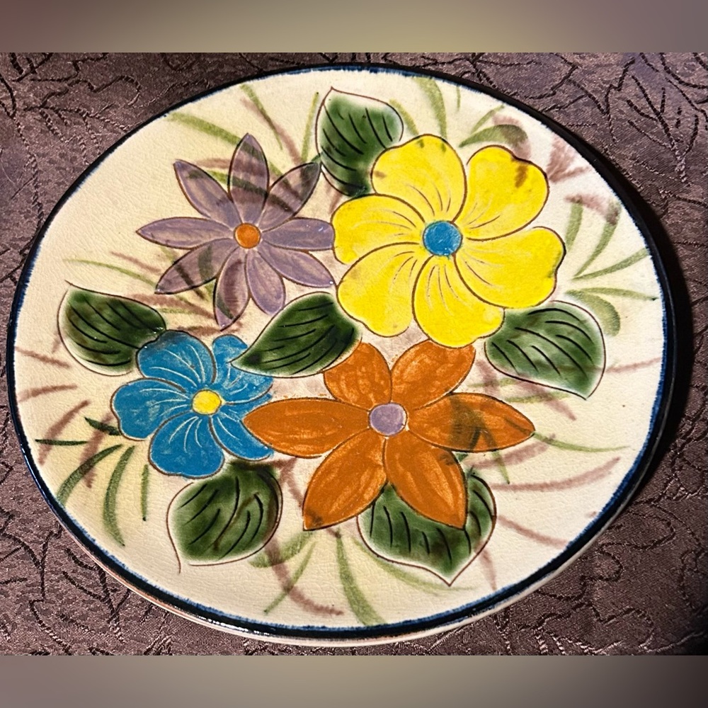 Floral Ceramic Plate with Vibrant Colors